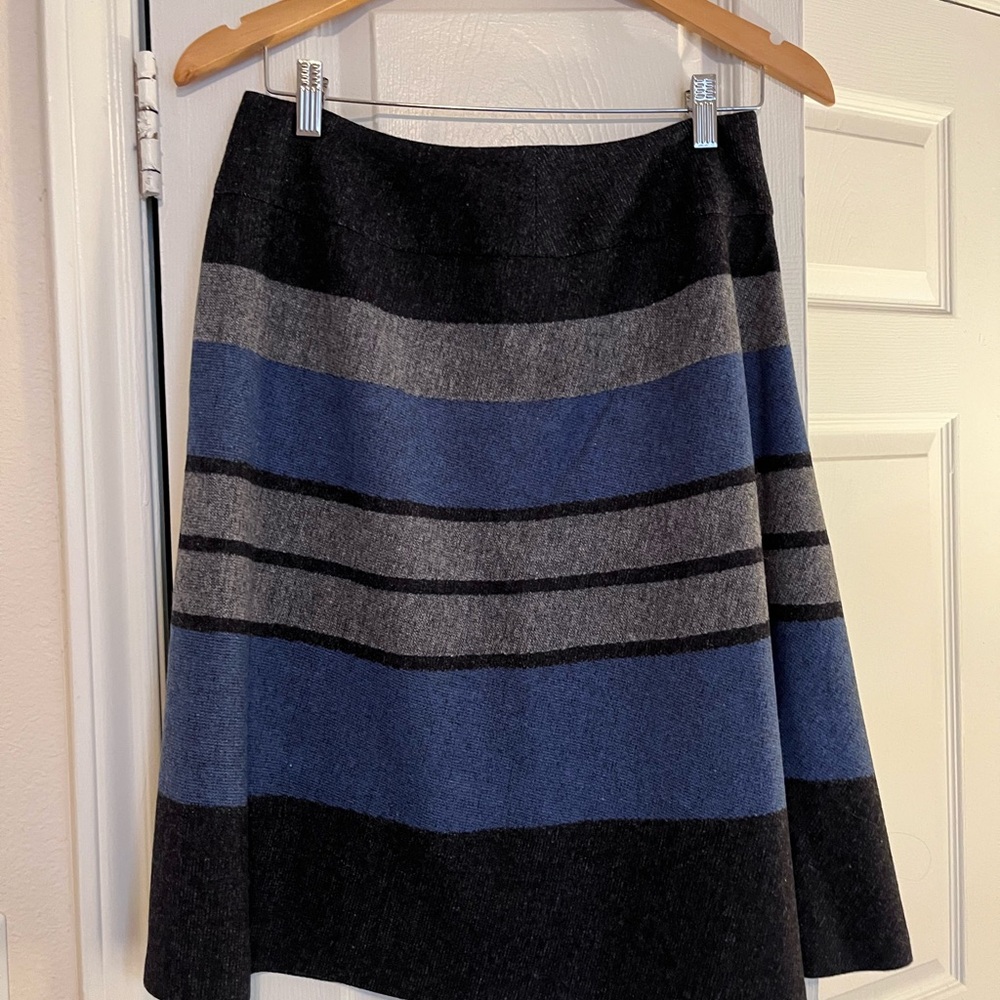 Pendleton Wool A-Line Skirt in Blue and Gray Stripes